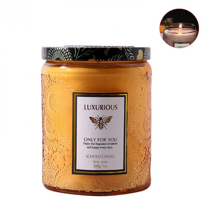 Hete Saling Aangepaste Kaarsen Bemerkte van de de Sojawas van Was Houten Amber Glass Jar Candles Scented Privé Etiket Bemerkte de Kaarsenluxe