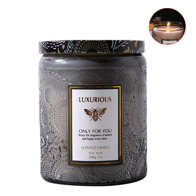 Hete Saling Aangepaste Kaarsen Bemerkte van de de Sojawas van Was Houten Amber Glass Jar Candles Scented Privé Etiket Bemerkte de Kaarsenluxe